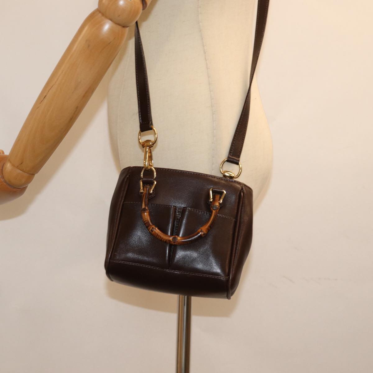 GUCCI Bamboo Hand Bag Leather 2way Brown 007 1793 0238 76157