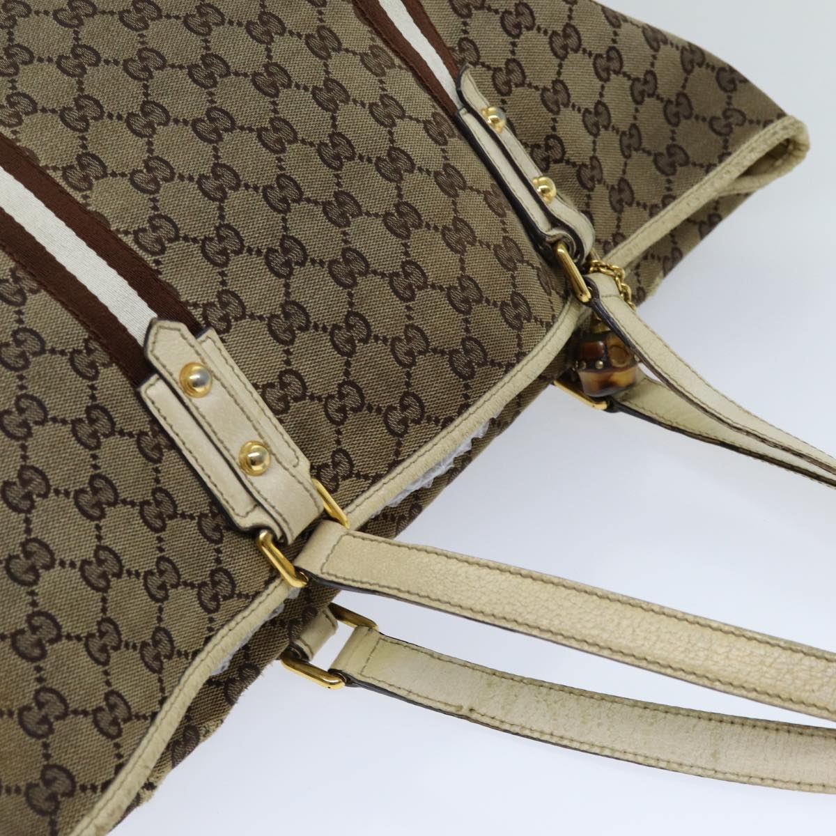 GUCCI GG Canvas Sherry Line Tote Bag Beige Brown 139260 76163
