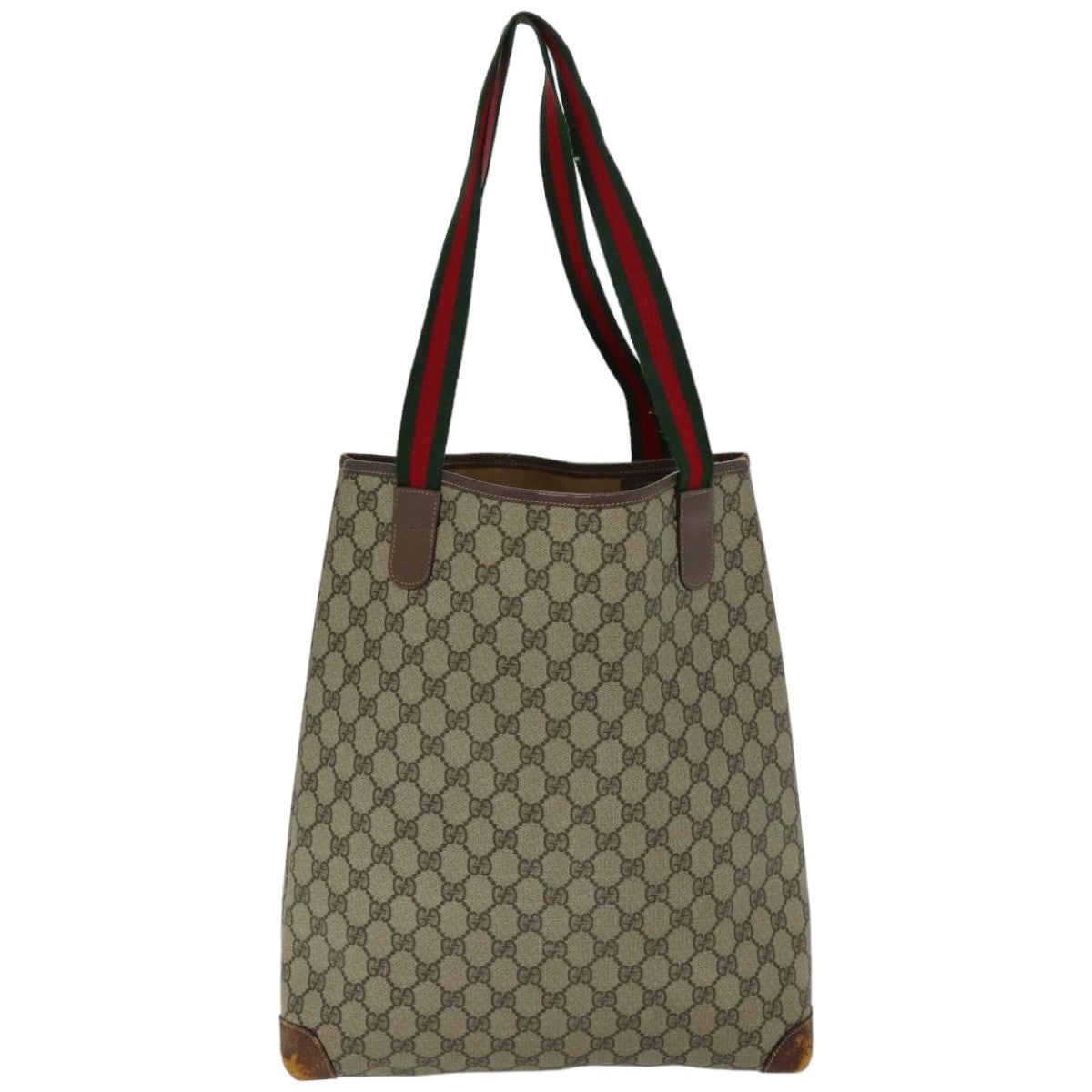GUCCI GG Supreme Web Sherry Line Tote Bag PVC Beige Red 002 58 6487 76166