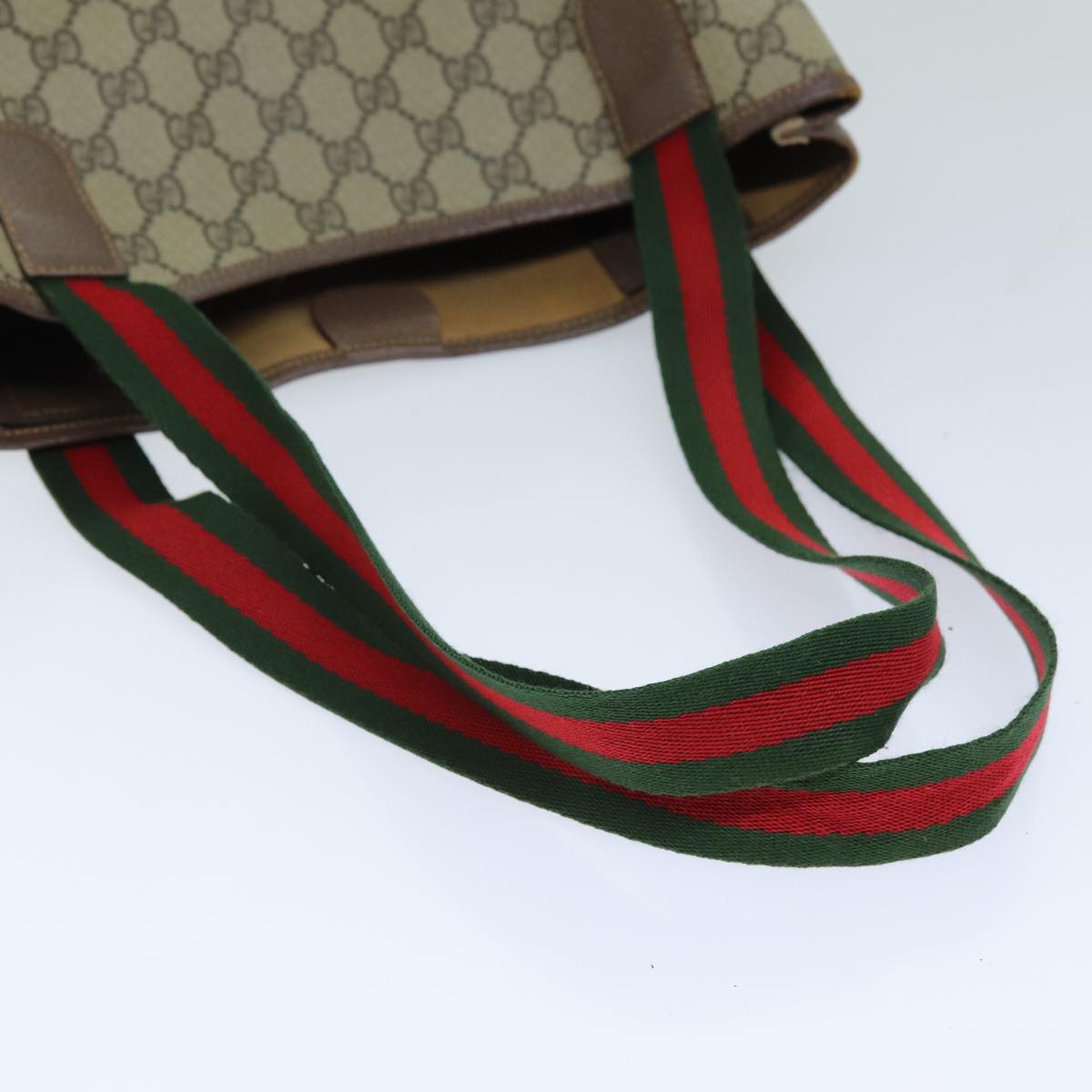 GUCCI GG Supreme Web Sherry Line Tote Bag PVC Beige Red 002 58 6487 76166