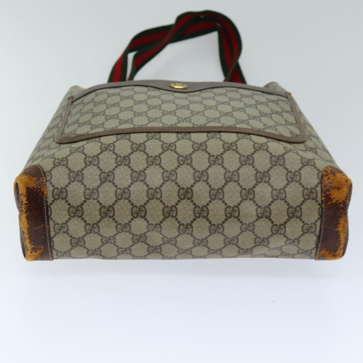 GUCCI GG Supreme Web Sherry Line Tote Bag PVC Beige Red 002 58 6487 76166