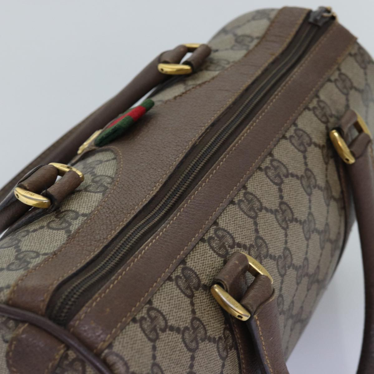 GUCCI GG Supreme Web Sherry Line Hand Bag PVC Beige Red 40 02 006 76193