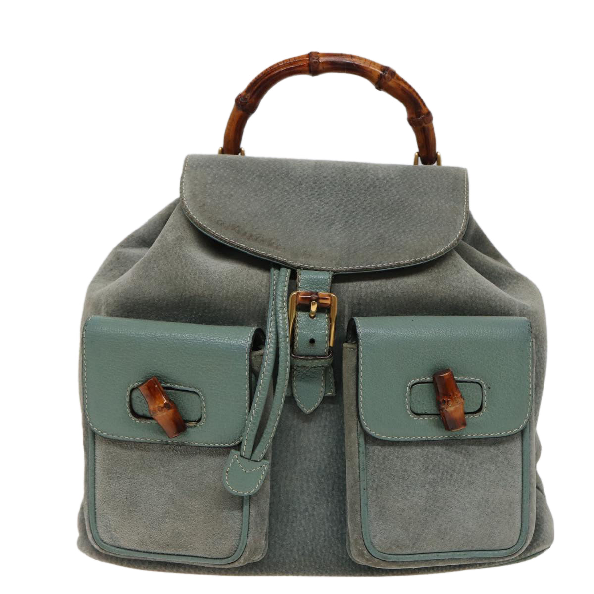 GUCCI Bamboo Backpack Suede Blue 003 1998 0016 76388