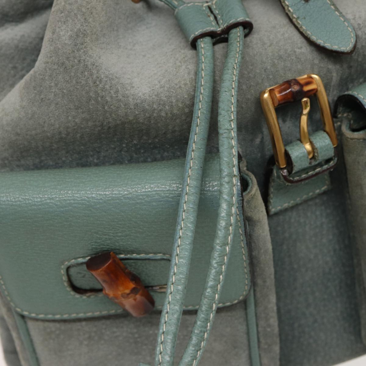 GUCCI Bamboo Backpack Suede Blue 003 1998 0016 76388