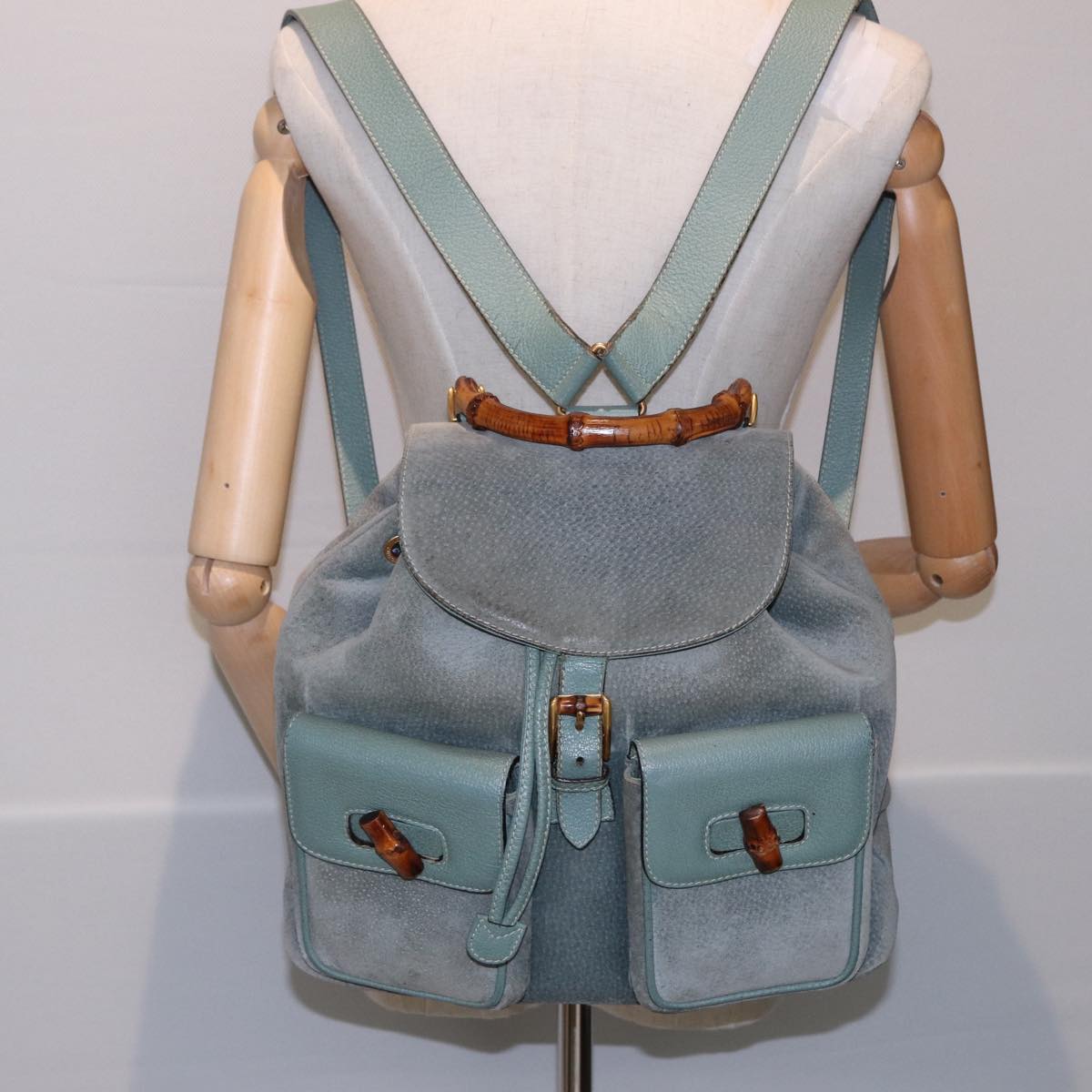 GUCCI Bamboo Backpack Suede Blue 003 1998 0016 76388