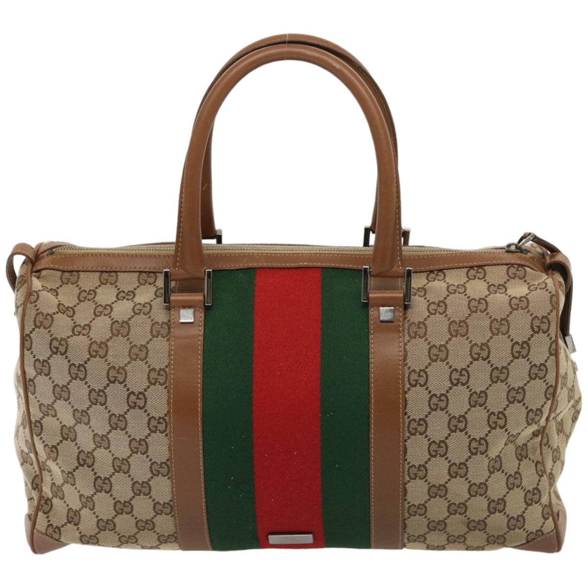 GUCCI GG Canvas Web Sherry Line Boston Bag Beige Red 2122 000 5301 76390