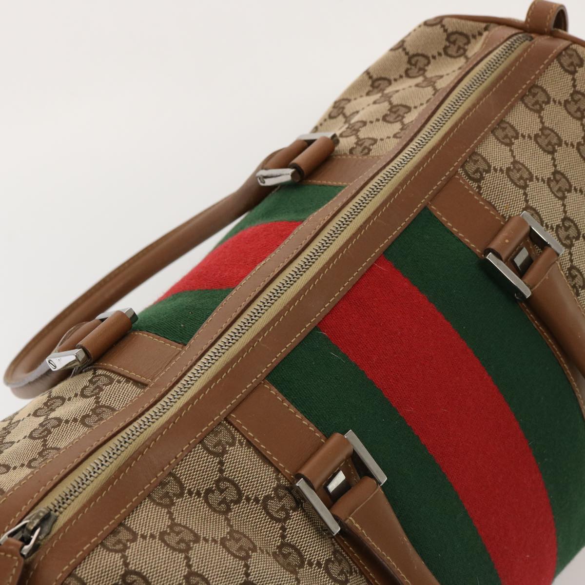 GUCCI GG Canvas Web Sherry Line Boston Bag Beige Red 2122 000 5301 76390