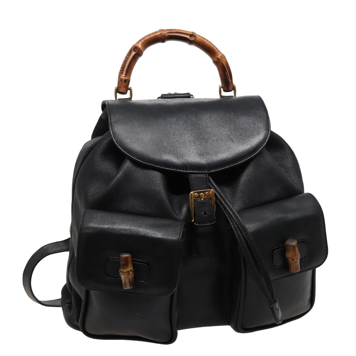 GUCCI Bamboo Backpack Leather Black 003 2058 0016 76392