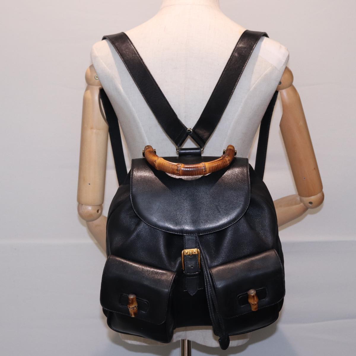 GUCCI Bamboo Backpack Leather Black 003 2058 0016 76392