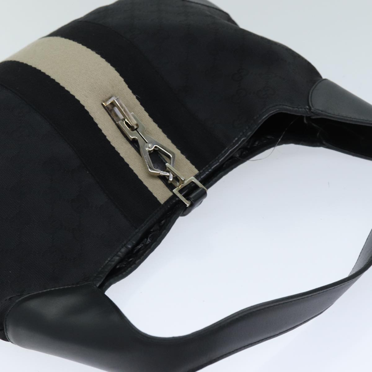 GUCCI GG Canvas Jackie Shoulder Bag Black White 001 4075 76393