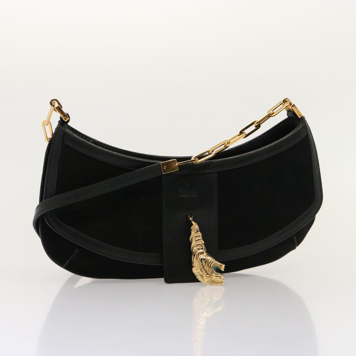 GUCCI Shoulder Bag Suede Black 001 4115 76397