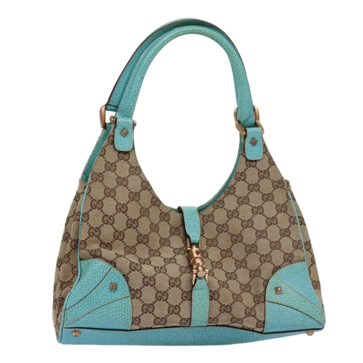 GUCCI GG Canvas New Jackie Shoulder Bag Turquoise Blue 124407 76451