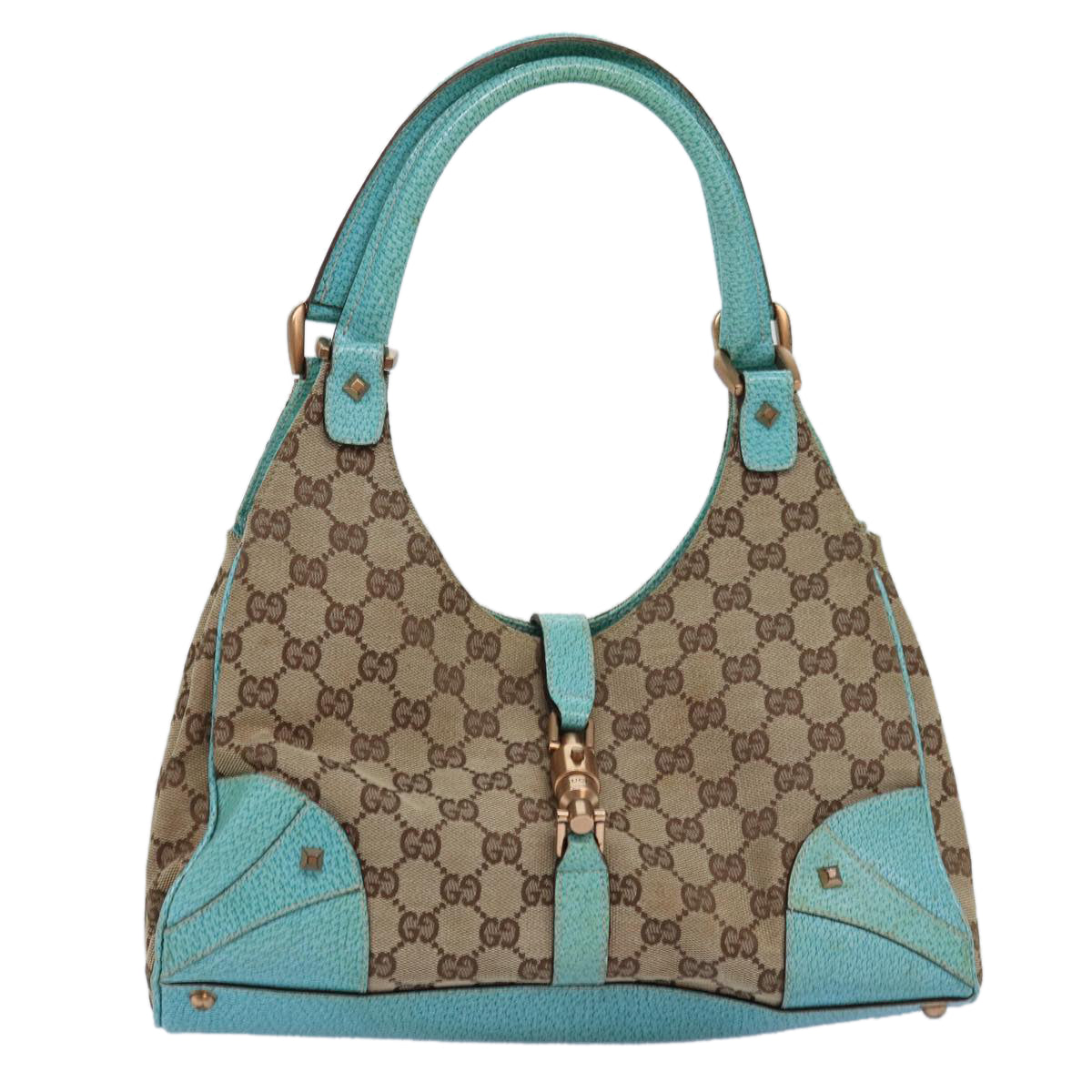 GUCCI GG Canvas New Jackie Shoulder Bag Turquoise Blue 124407 76451