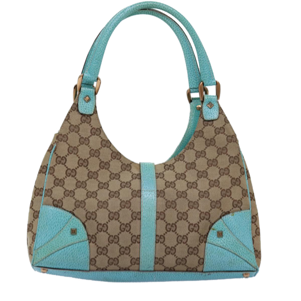 GUCCI GG Canvas New Jackie Shoulder Bag Turquoise Blue 124407 76451
