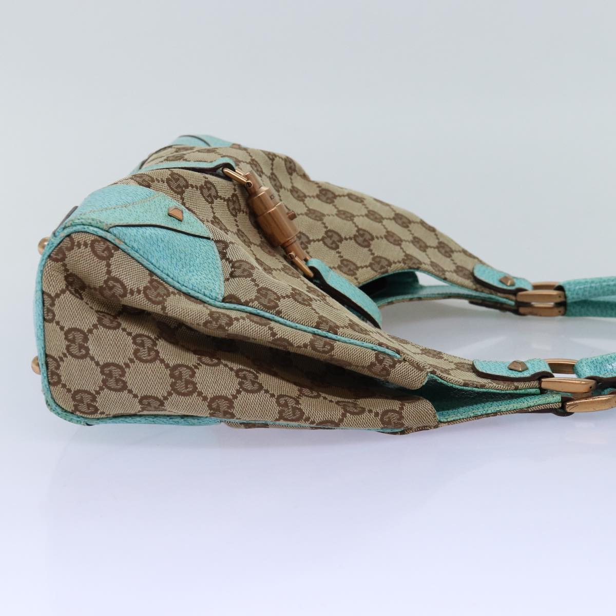 GUCCI GG Canvas New Jackie Shoulder Bag Turquoise Blue 124407 76451