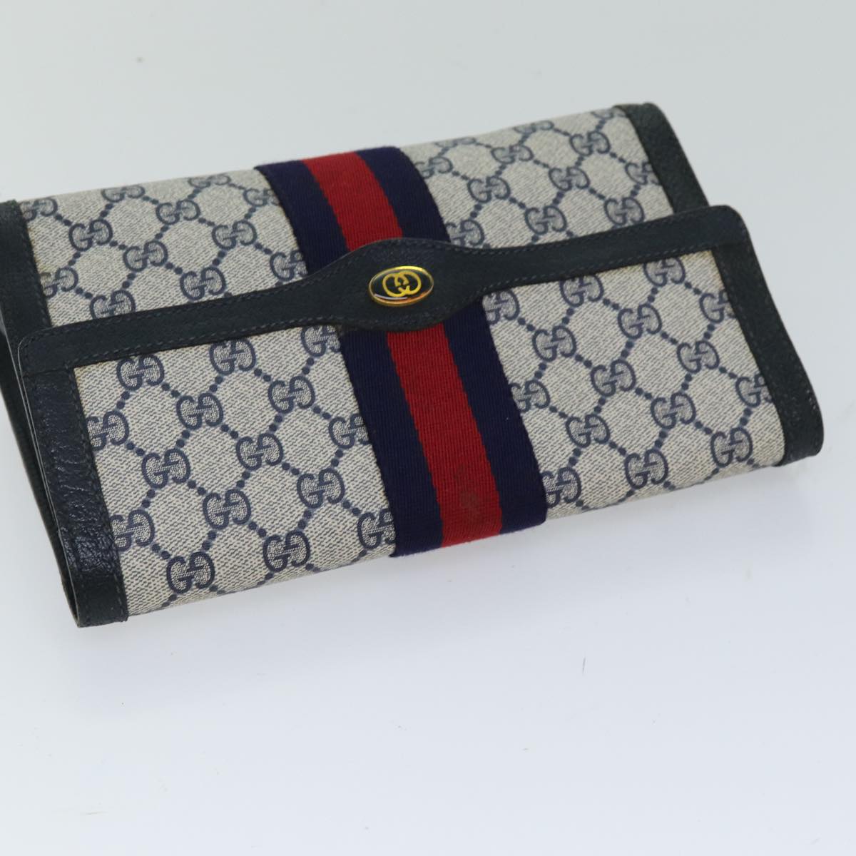 GUCCI GG Supreme Sherry Line Clutch Bag PVC Navy Red 84 01 006 76465