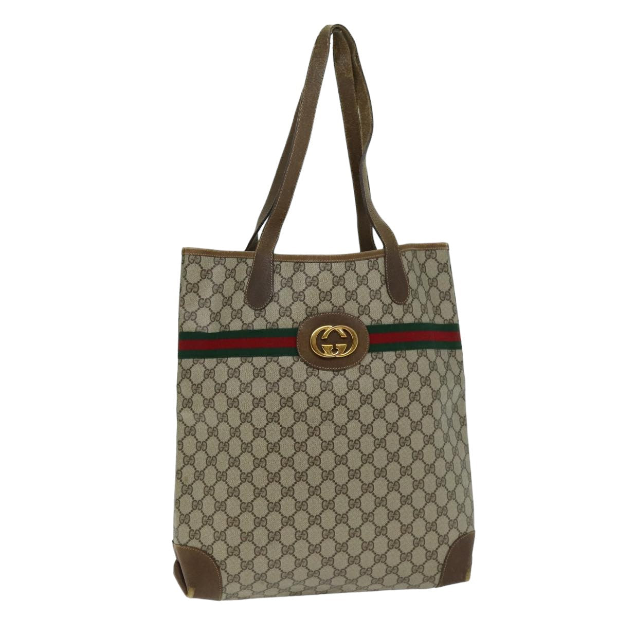 GUCCI GG Supreme Web Sherry Line Tote Bag PCV Beige Red 002 904 0131 76489