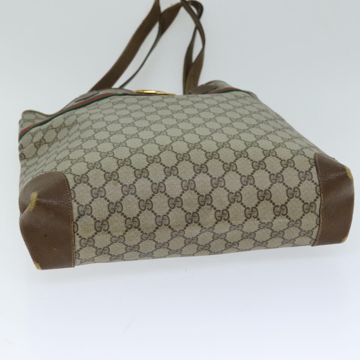 GUCCI GG Supreme Web Sherry Line Tote Bag PCV Beige Red 002 904 0131 76489