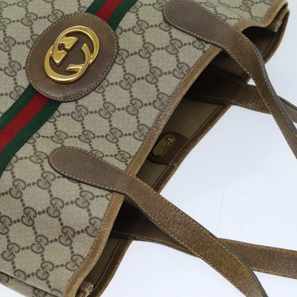 GUCCI GG Supreme Web Sherry Line Tote Bag PCV Beige Red 002 904 0131 76489