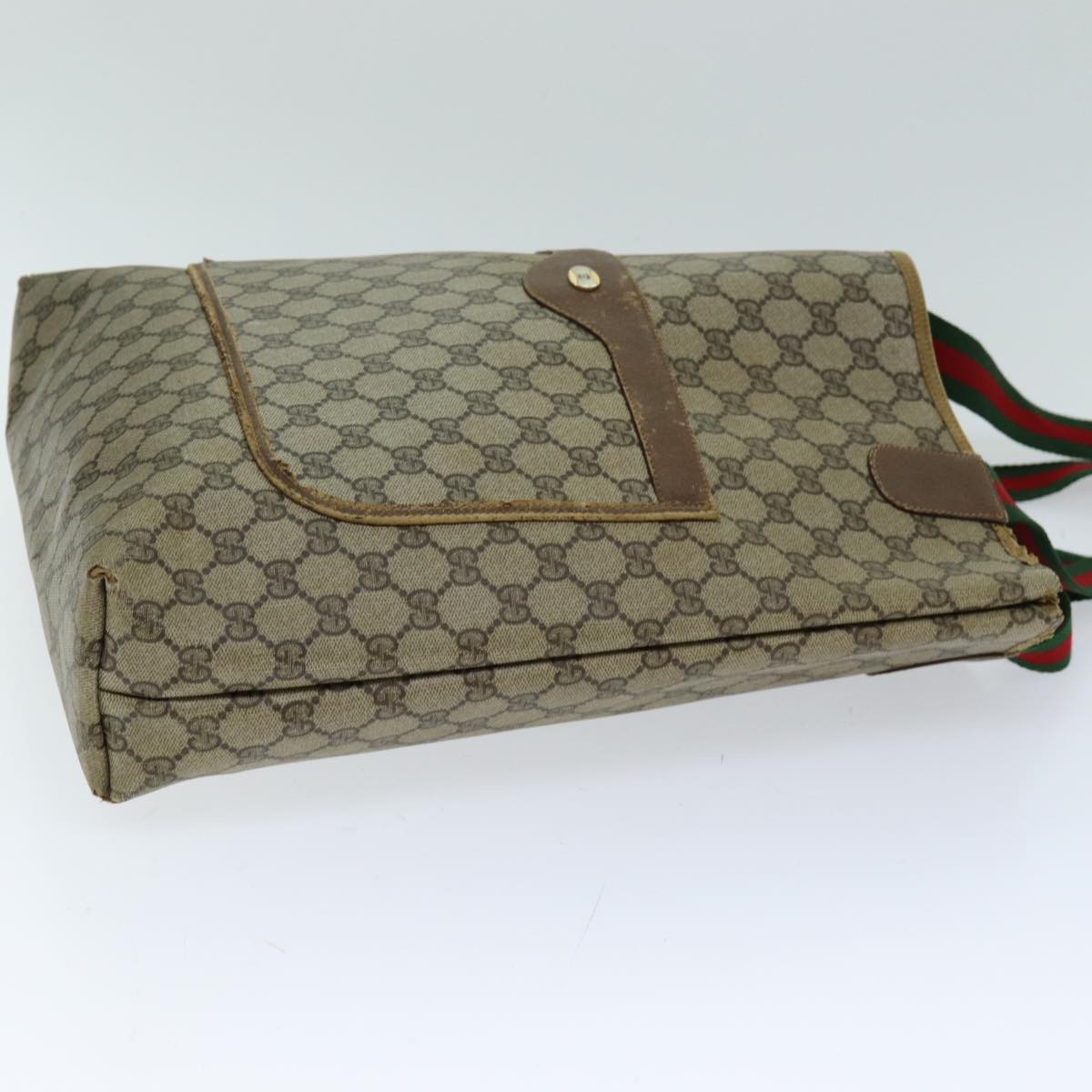 GUCCI GG Supreme Web Sherry Line Tote Bag PCVLeather Beige 39 02 003 76578