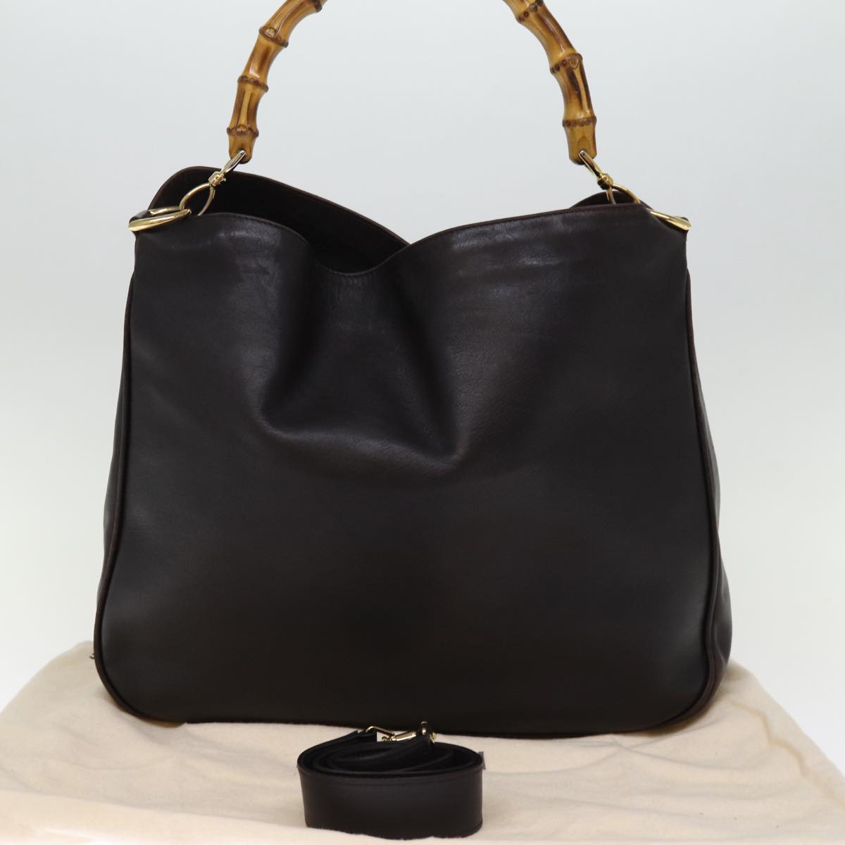 GUCCI Bamboo Hand Bag Leather Outlet 2way Black 001 1577 2123 76587