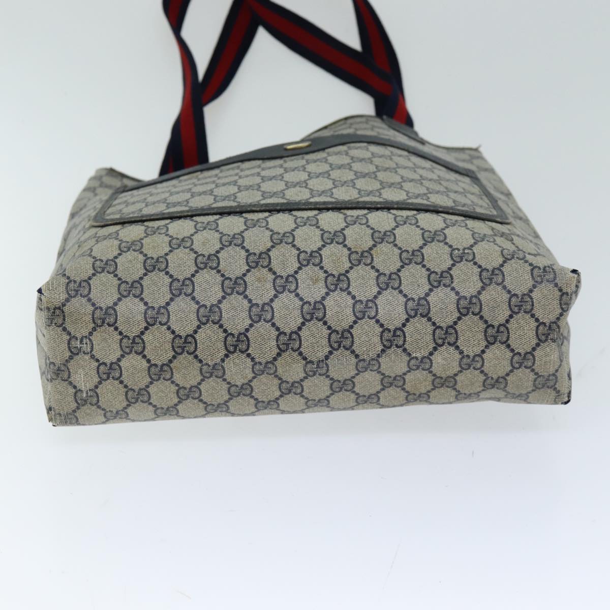 GUCCI GG Supreme Sherry Line Tote Bag PCVLeather Red Navy 120 02 003 76588