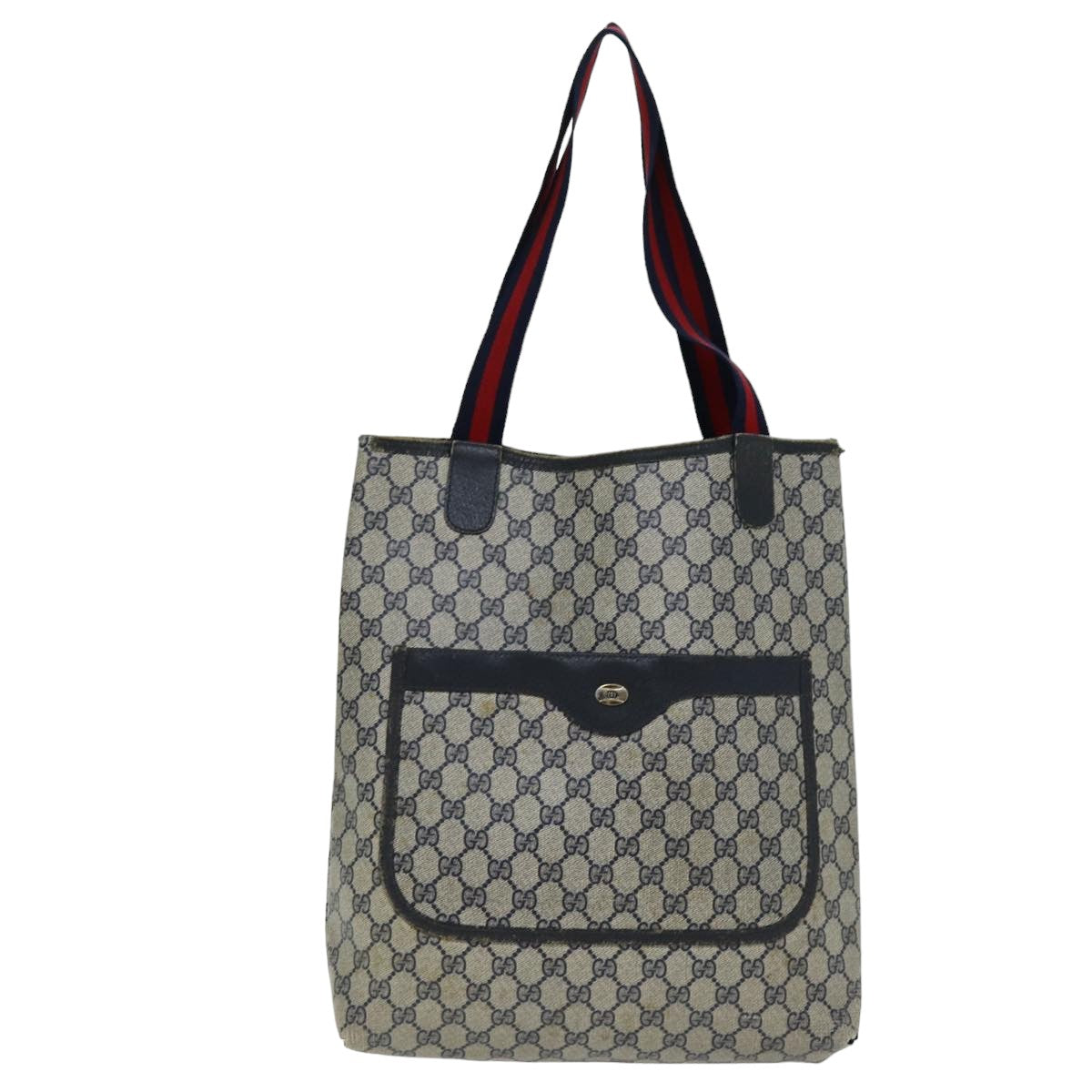 GUCCI GG Supreme Sherry Line Tote Bag PCVLeather Red Navy 120 02 003 76588
