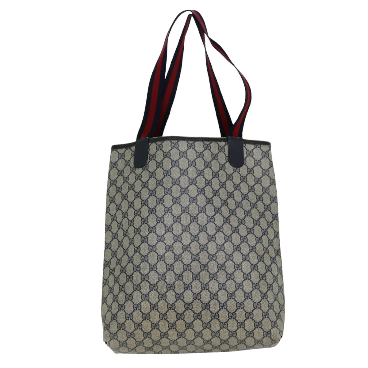 GUCCI GG Supreme Sherry Line Tote Bag PCVLeather Red Navy 120 02 003 76588