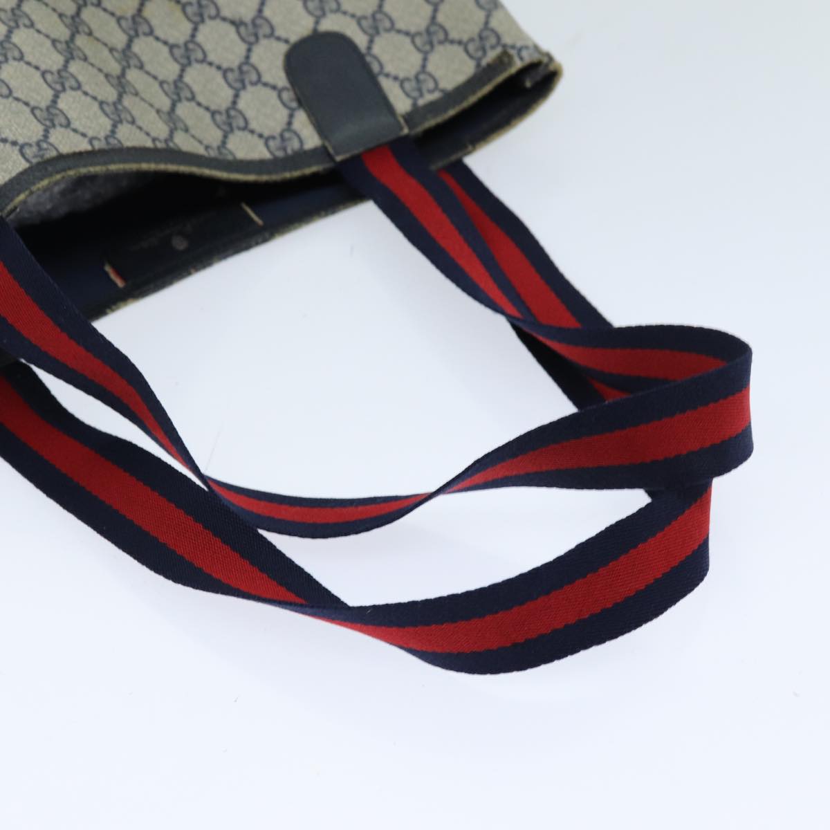 GUCCI GG Supreme Sherry Line Tote Bag PCVLeather Red Navy 120 02 003 76588