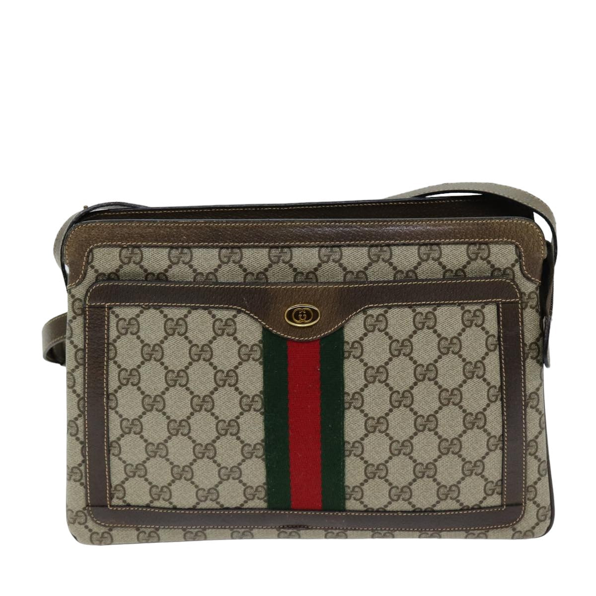 GUCCI GG Supreme Web Sherry Line Shoulder Bag PVC Beige 904 02 013 76634