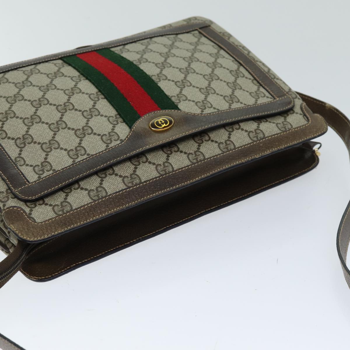 GUCCI GG Supreme Web Sherry Line Shoulder Bag PVC Beige 904 02 013 76634