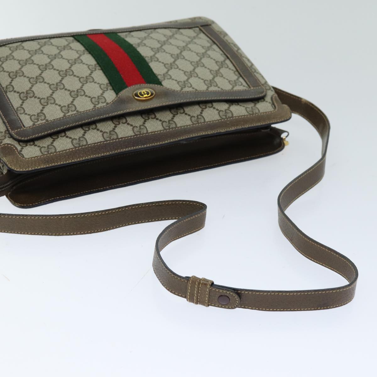 GUCCI GG Supreme Web Sherry Line Shoulder Bag PVC Beige 904 02 013 76634