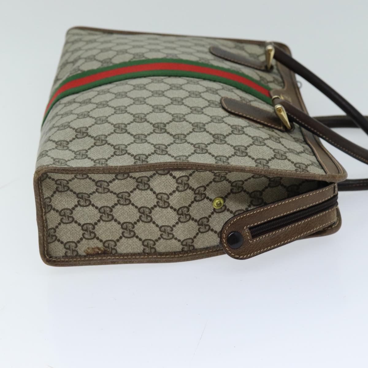GUCCI GG Supreme Web Sherry Line Hand Bag PVC Beige Red Green 76635