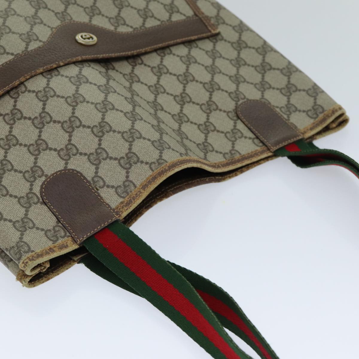 GUCCI GG Supreme Web Sherry Line Tote Bag PVC Beige Red 40 02 003 76659