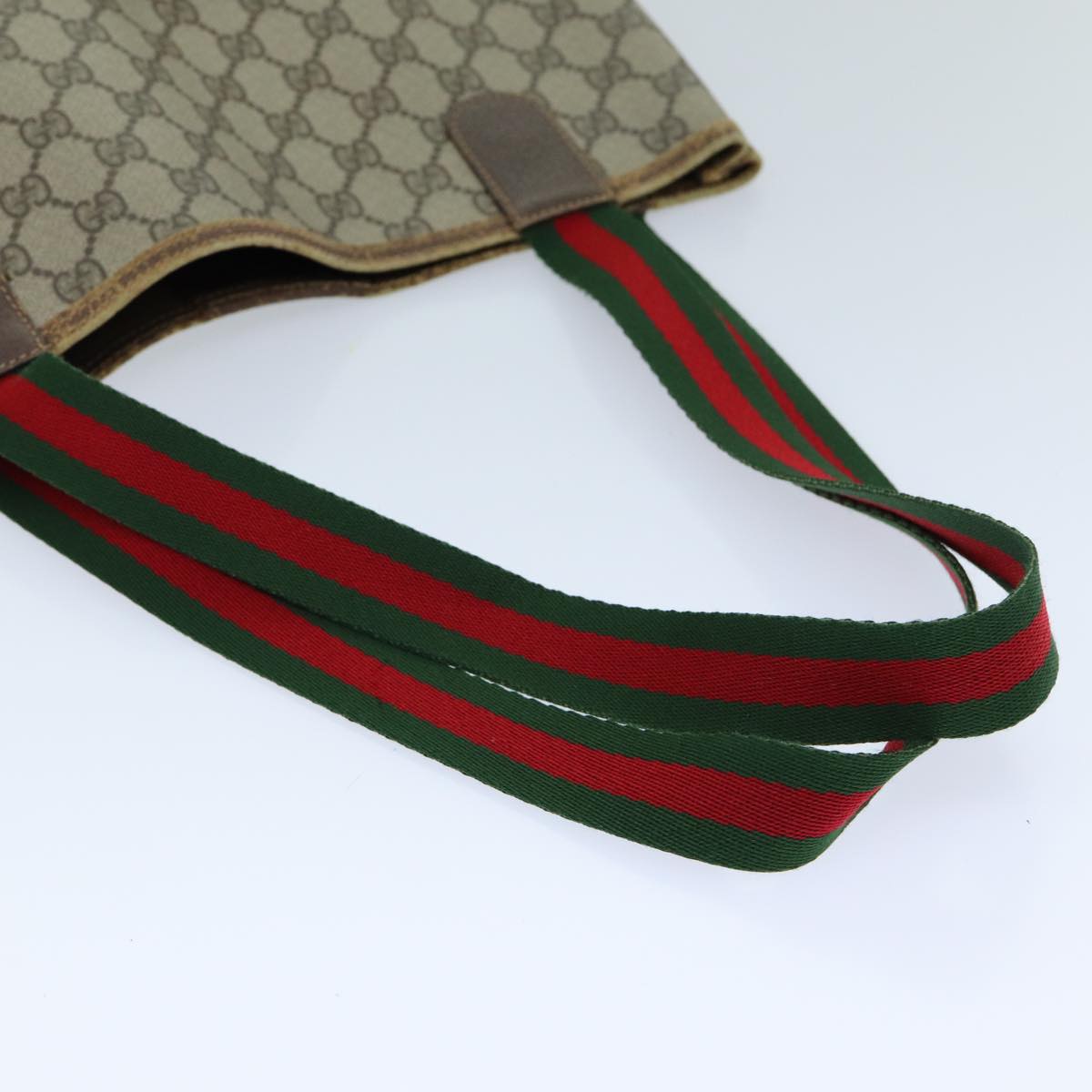 GUCCI GG Supreme Web Sherry Line Tote Bag PVC Beige Red 40 02 003 76659
