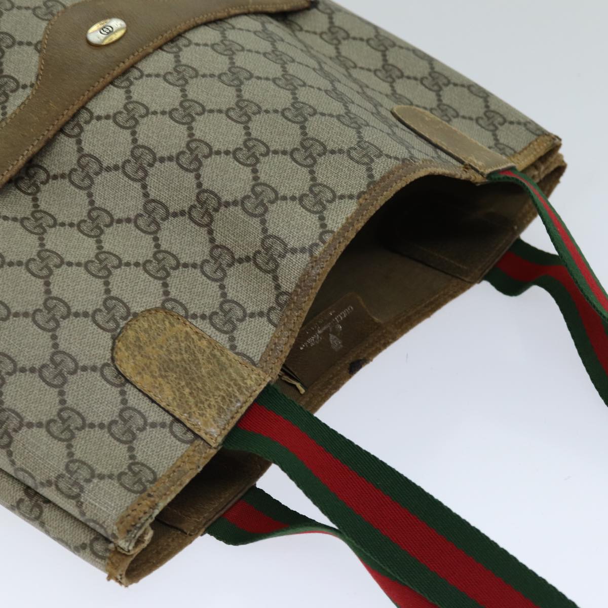 GUCCI GG Supreme Web Sherry Line Tote Bag PCVLeather Beige 39 02 003 76718