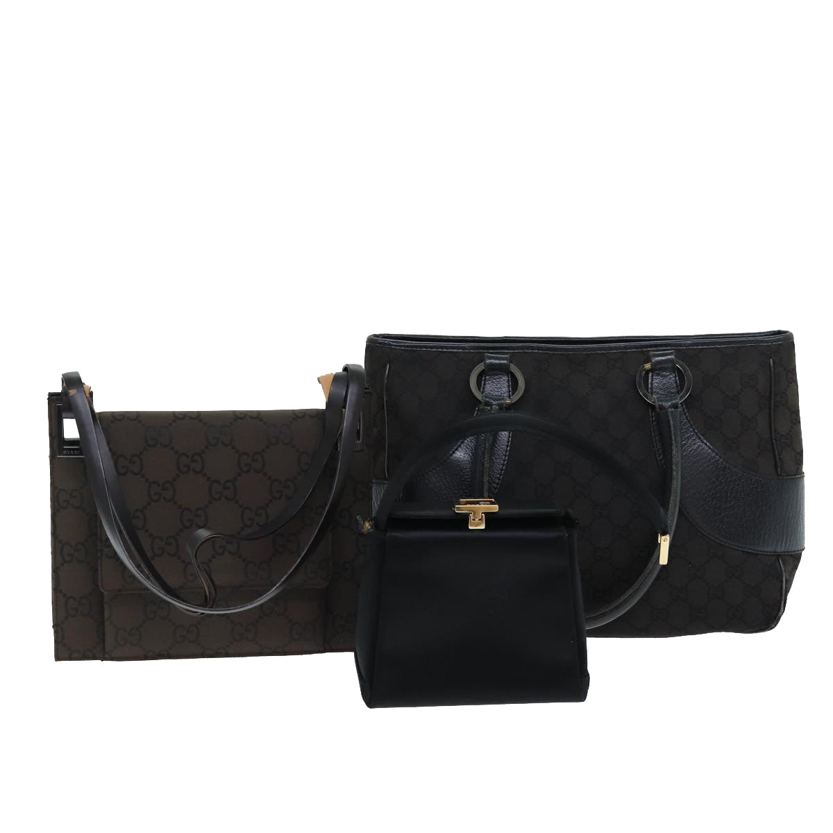 GUCCI GG Canvas Hand Bag 3Set Black Brown 76727