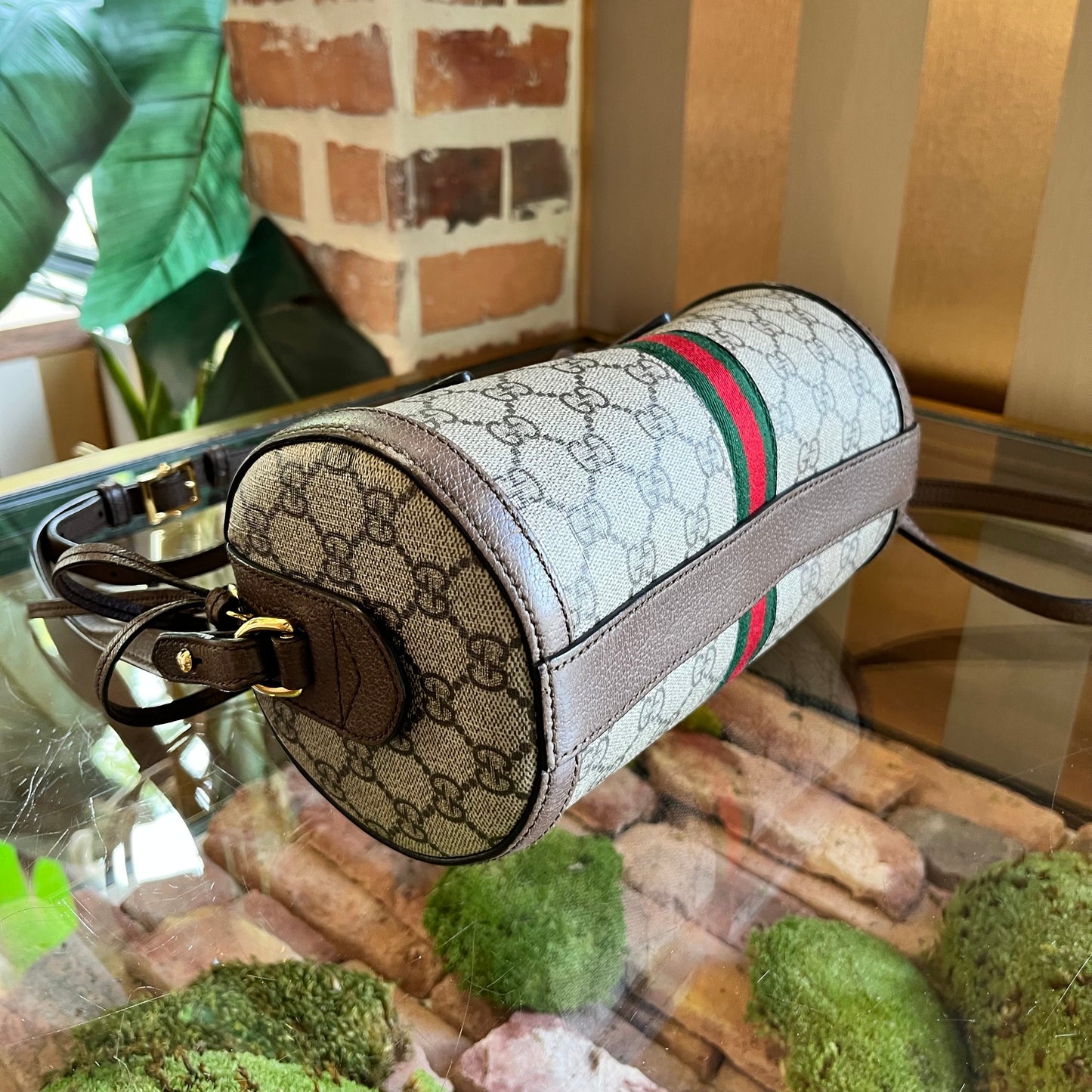 GUCCI Ophidia Boston GG Supreme Monogram Web Satchel