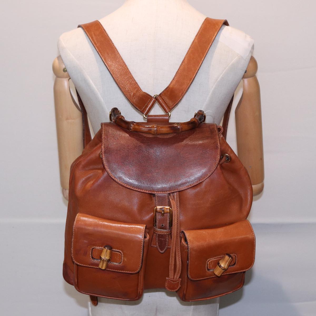 GUCCI Bamboo Backpack Leather Brown 003 2058 0016 76808