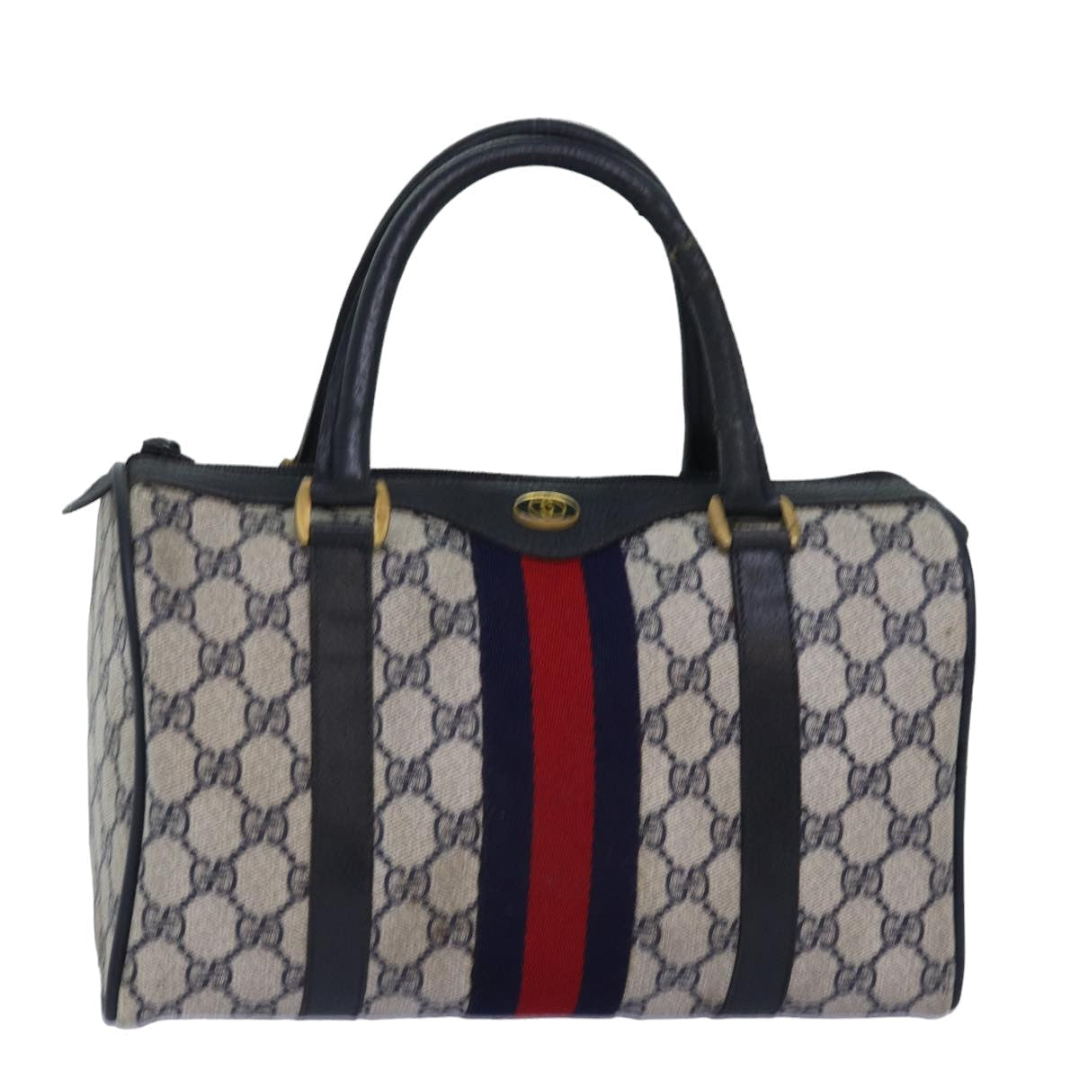 GUCCI GG Supreme Sherry Line Boston Bag PVC Navy Red 39 02 006 76811
