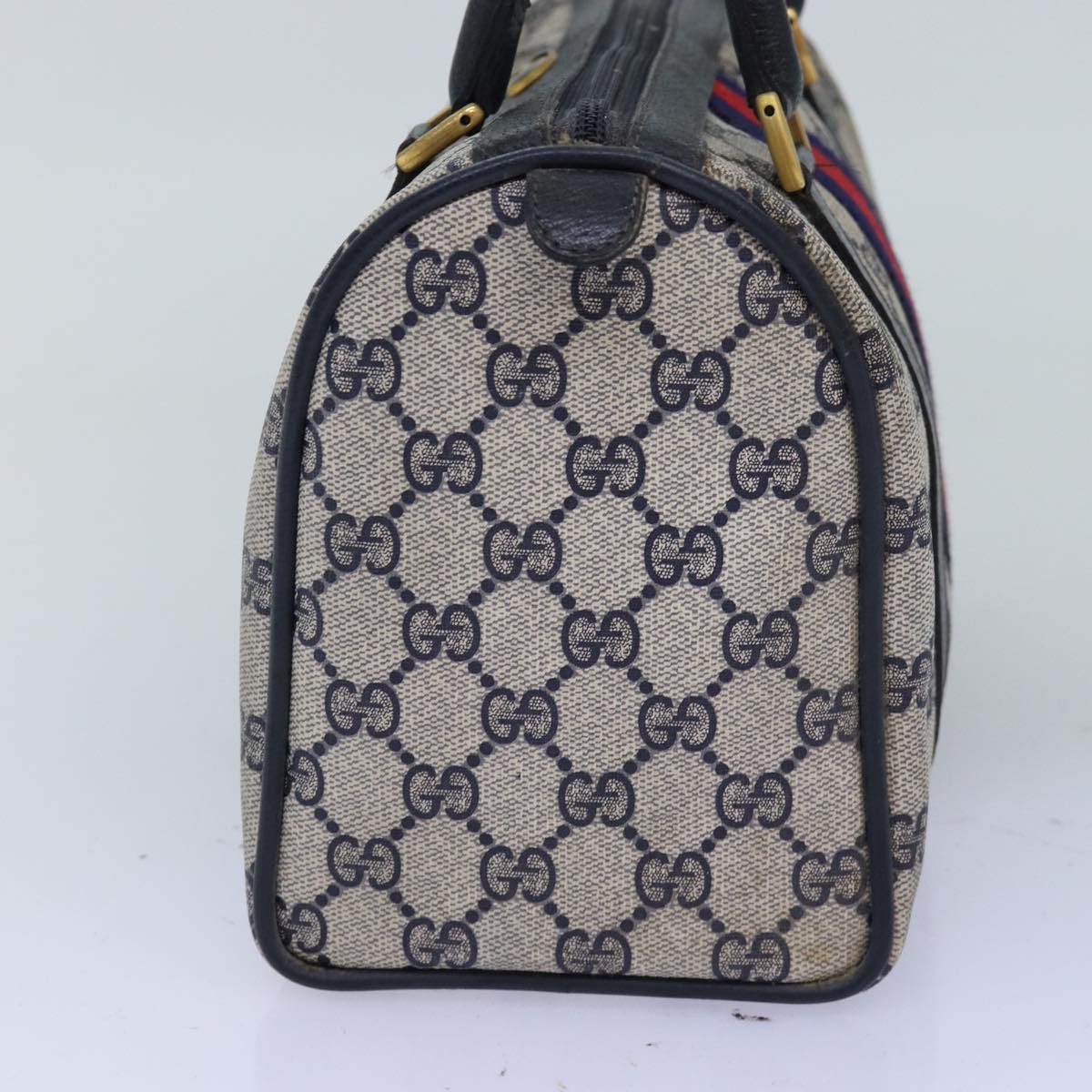 GUCCI GG Supreme Sherry Line Boston Bag PVC Navy Red 39 02 006 76811