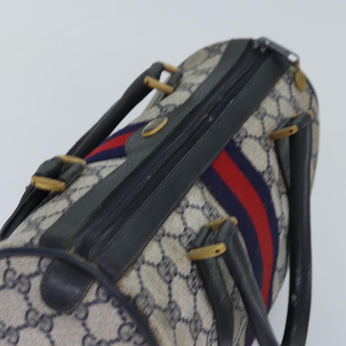 GUCCI GG Supreme Sherry Line Boston Bag PVC Navy Red 39 02 006 76811