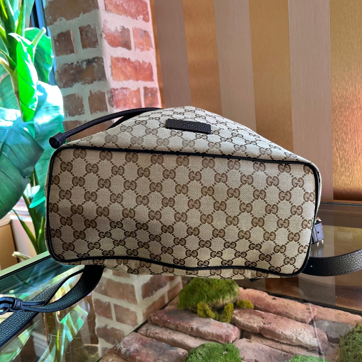 GUCCI GG Monogram Canvas Dollar Calfskin O Drawstring Backpack