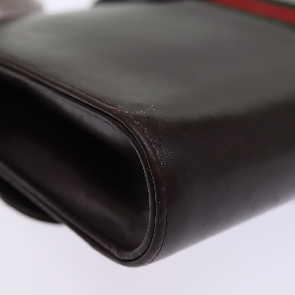 GUCCI Web Sherry Line Clutch Bag Leather Brown Red Green 76830