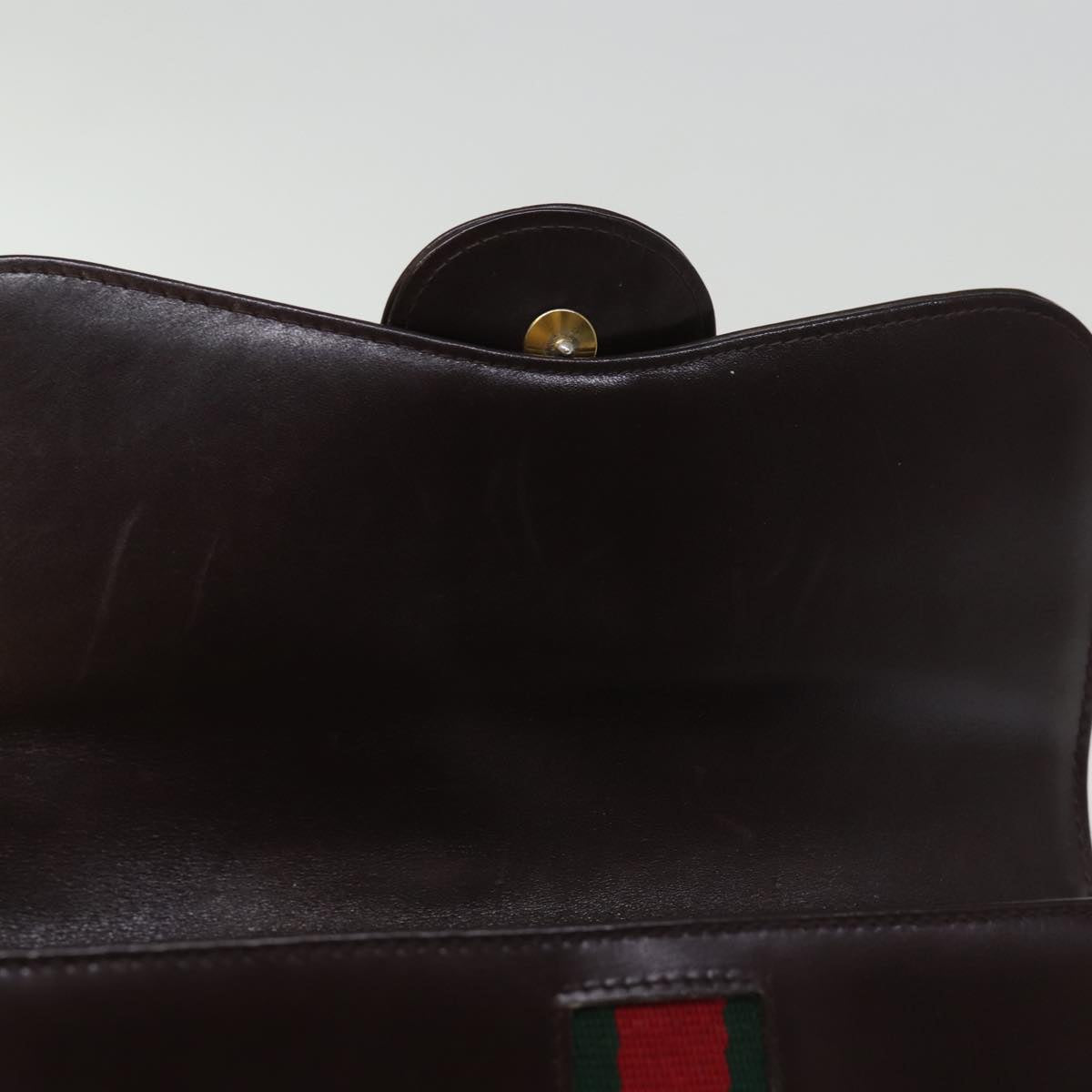 GUCCI Web Sherry Line Clutch Bag Leather Brown Red Green 76830