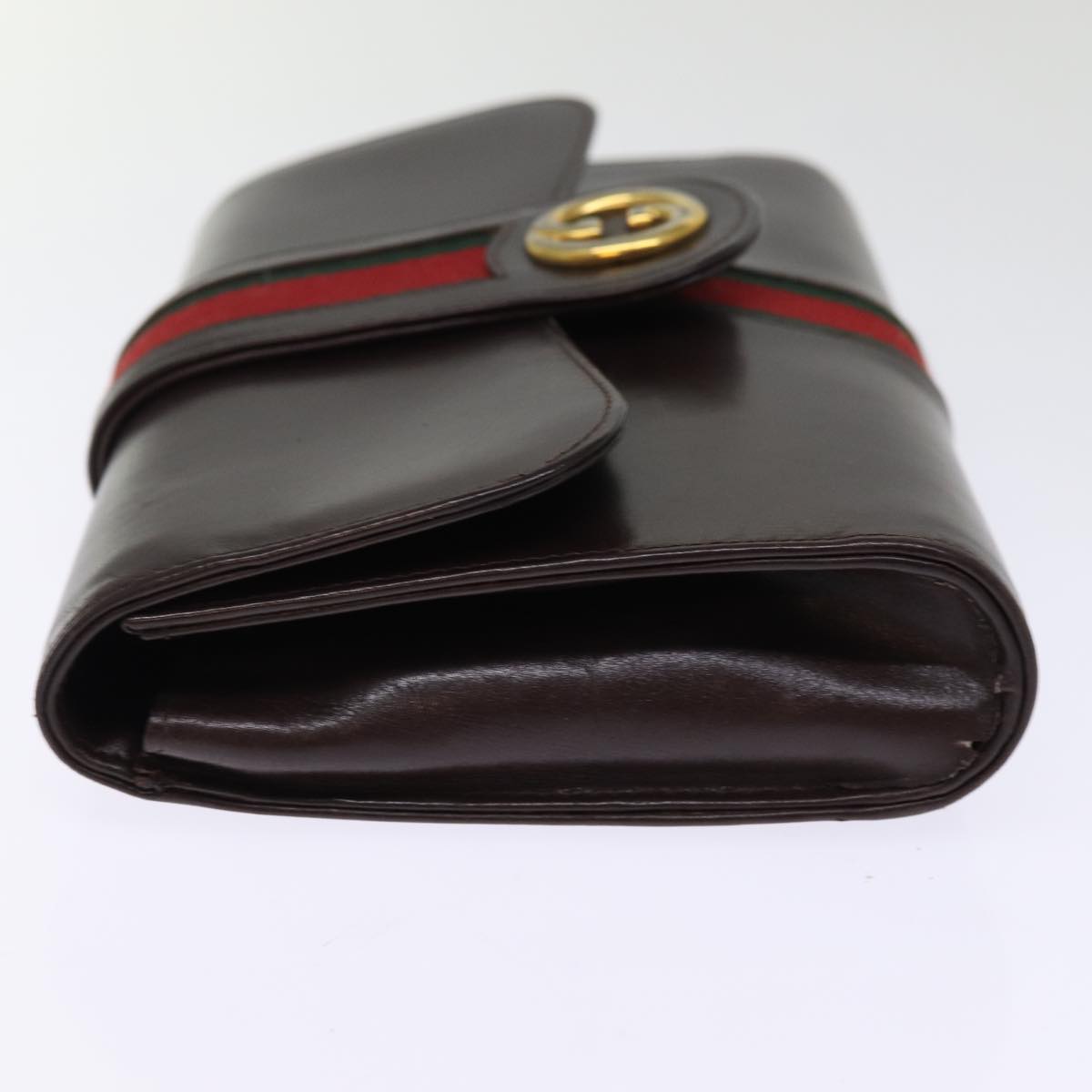GUCCI Web Sherry Line Clutch Bag Leather Brown Red Green 76830