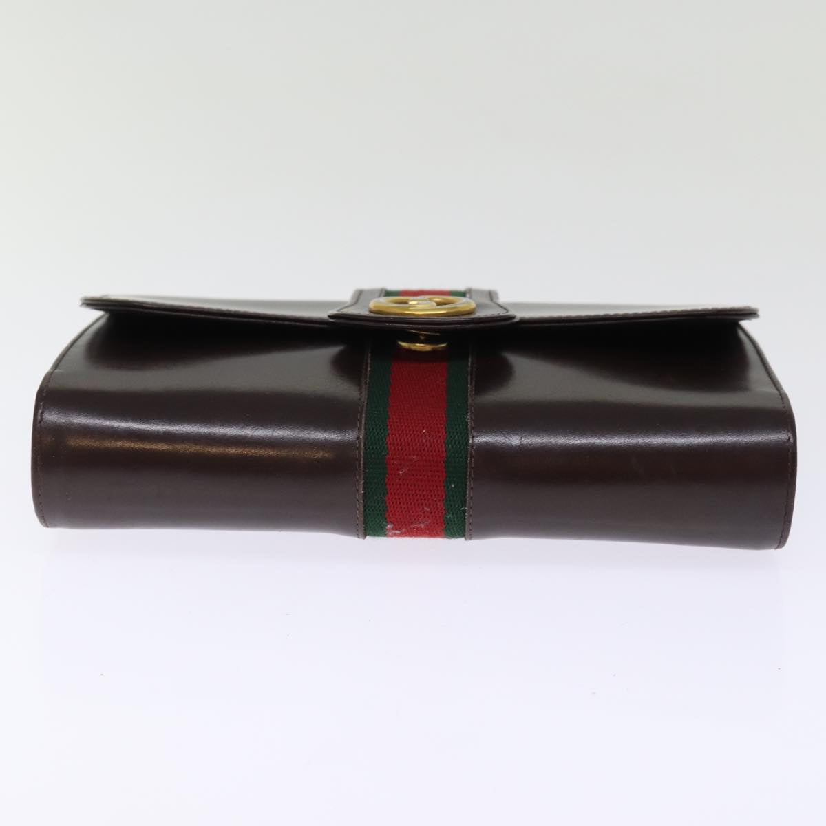 GUCCI Web Sherry Line Clutch Bag Leather Brown Red Green 76830
