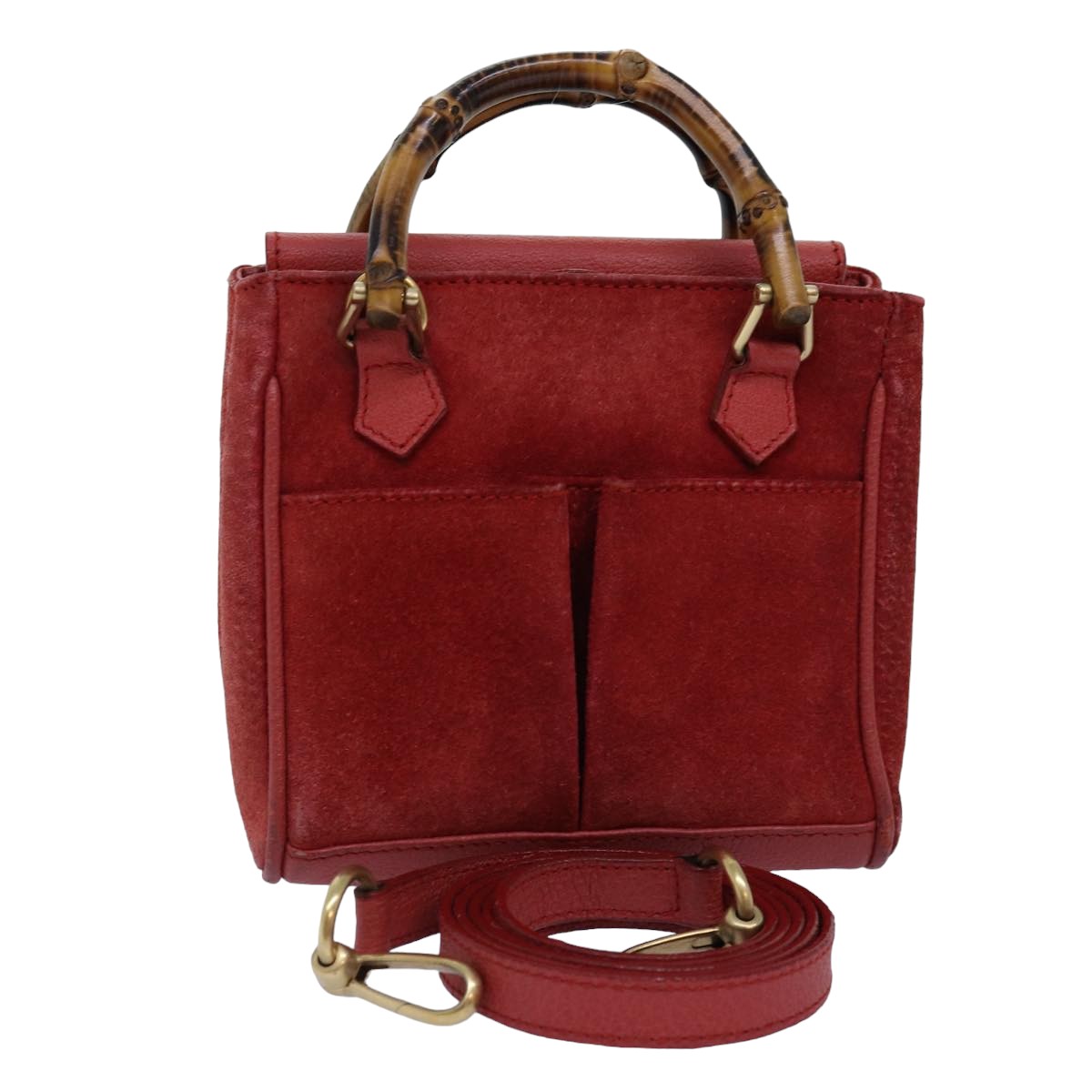 GUCCI Bamboo Hand Bag Suede 2way Red 007 123 0238 76831