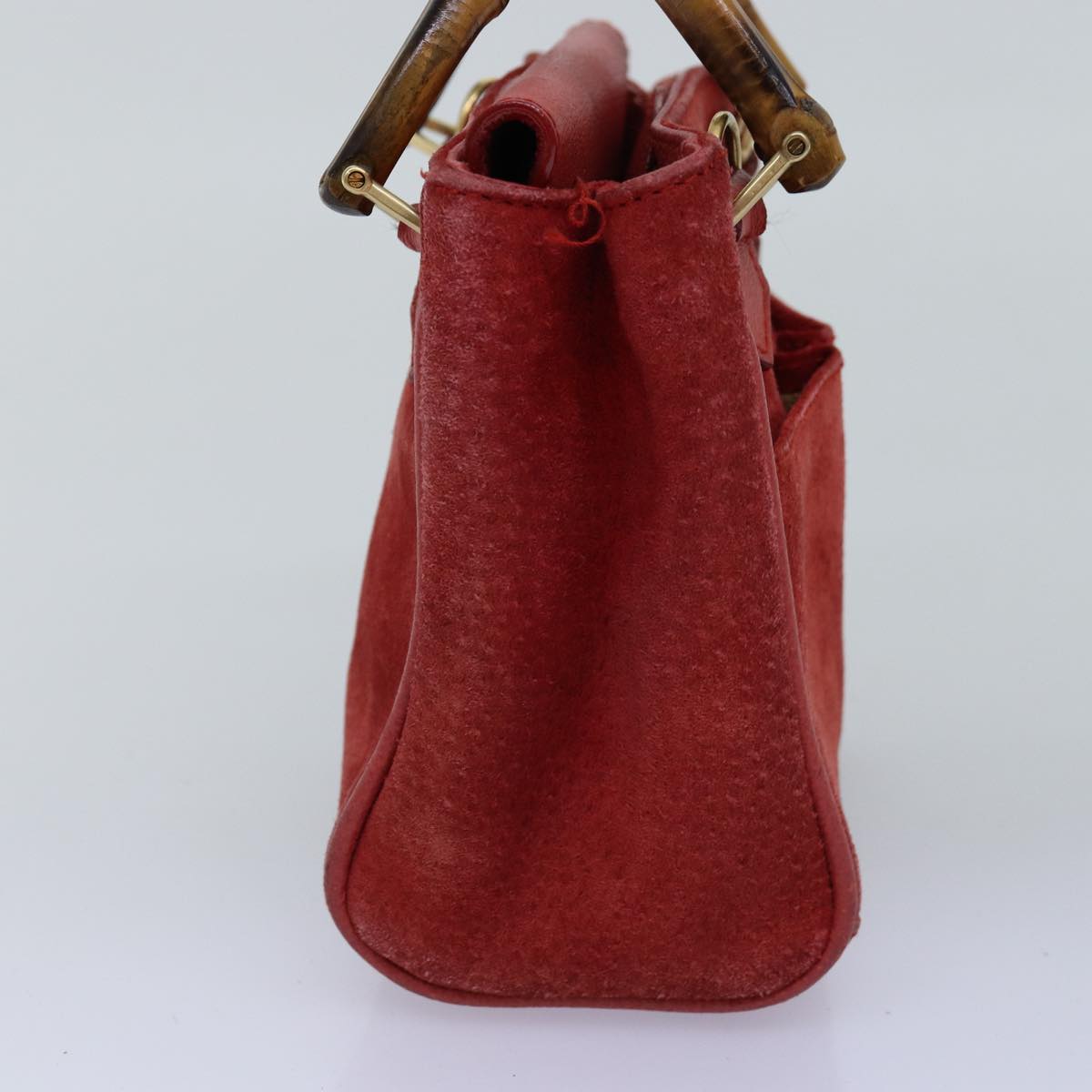 GUCCI Bamboo Hand Bag Suede 2way Red 007 123 0238 76831