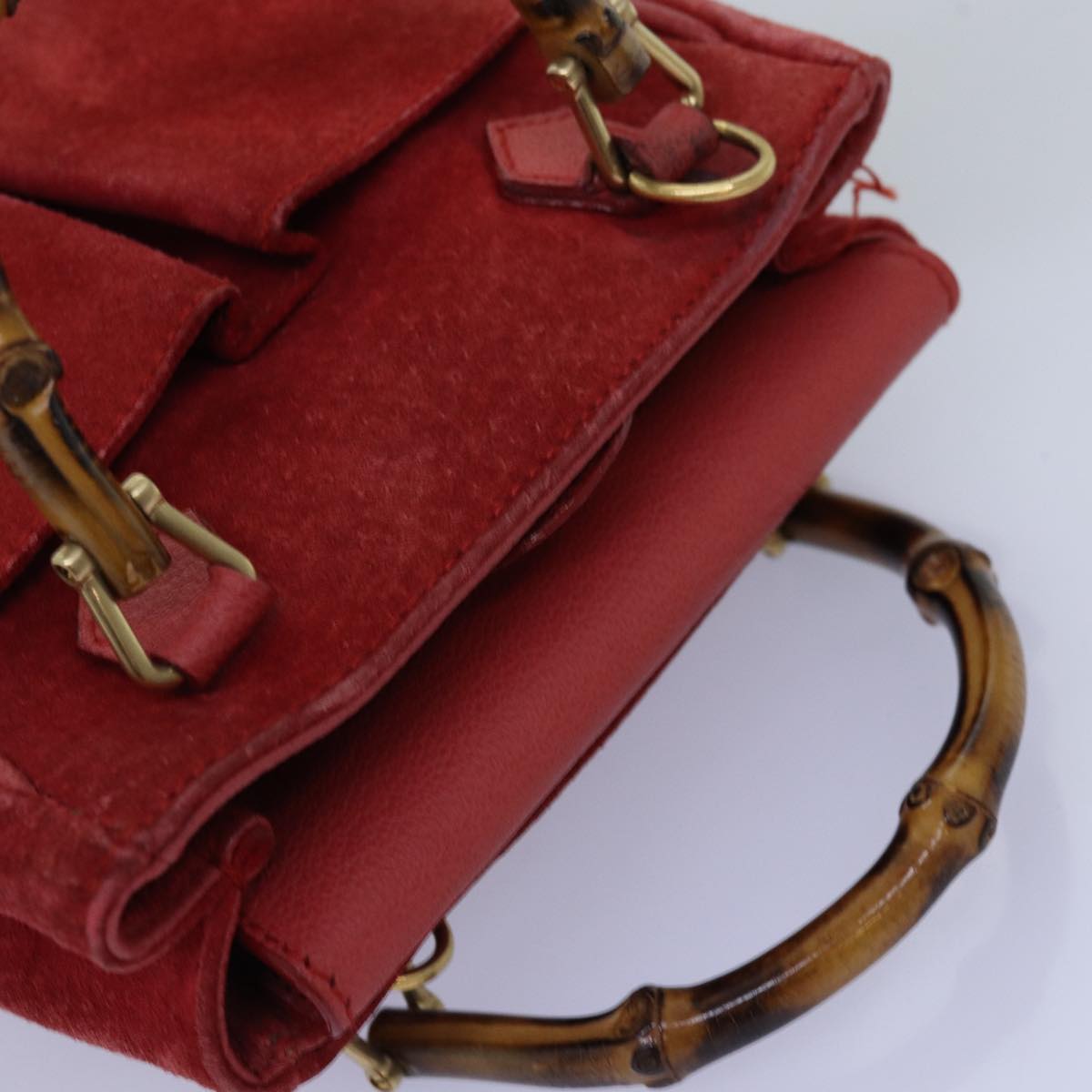 GUCCI Bamboo Hand Bag Suede 2way Red 007 123 0238 76831